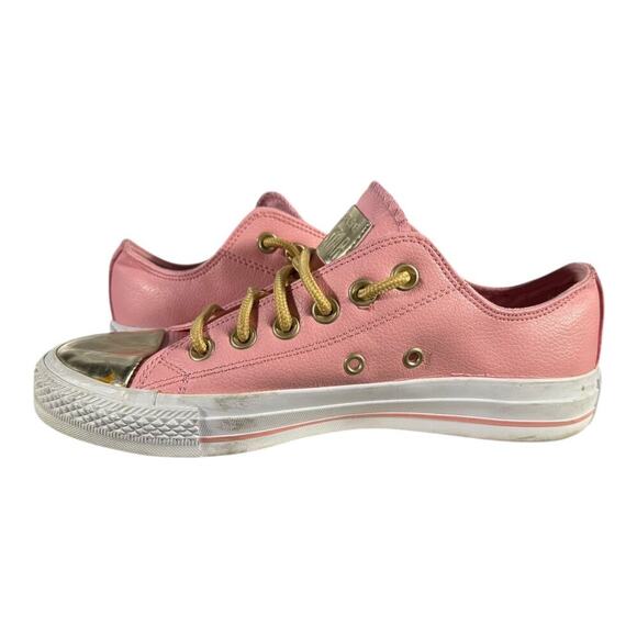 Converse All Star Women’s Chuck Taylor Low Top Leather Pink Sneakers Gold Sz 7.5 - Picture 6 of 8